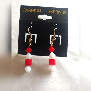 5/$25 HANDMADE White Alabaster and Red Coral Dangle Earrings